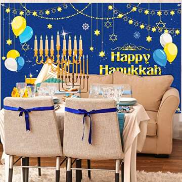 Tatuo Large Happy Hanukkah Party Decoration Chanukah Photography Backdrop 70.9 x 43.3 Inch Hanukkah Menorah Blue Shiny Lamp Chanukah Background Hanukkah Party Supply Festive Indoor Outdoor Yard Home