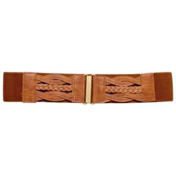 eVogues Plus Size Braided Elastic Stretchy Retro Wide Waist Cinch Belt Brown - One Size Plus
