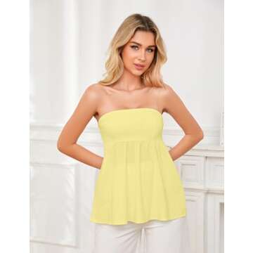 Ythomm Womens’s Ruffle Hem Bandeau Tube Tops Casual Sleeveless Strapless Peplum Flowy Blouse Shirt...