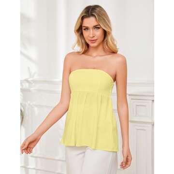 Ythomm Womens’s Ruffle Hem Bandeau Tube Tops Casual Sleeveless Strapless Peplum Flowy Blouse Shirts Summer Going Out Tanks Yellow