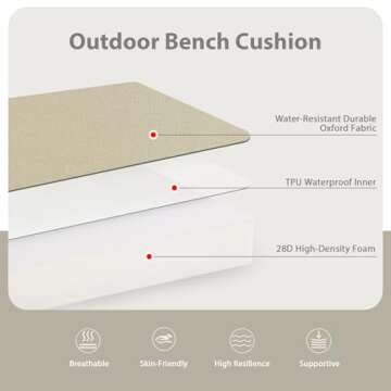 Favoyard Outdoor Bench Cushion 45 x 18 Inch Waterproof Patio Furniture Cushions 3-Year Color Fastnes...