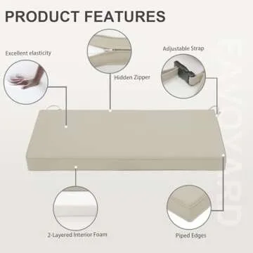 Favoyard Outdoor Bench Cushion 45 x 18 Inch Waterproof Patio Furniture Cushions 3-Year Color Fastness Garden Sofa Settee Couch Swing Pads with Handle and Adjustable Straps, Beige