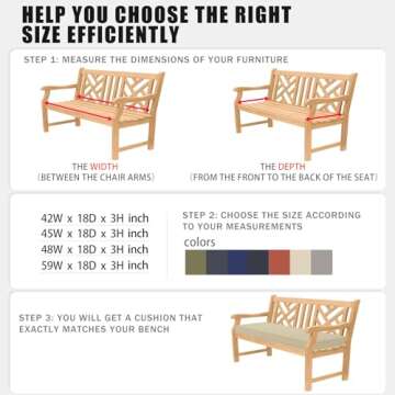 Favoyard Outdoor Bench Cushion 45 x 18 Inch Waterproof Patio Furniture Cushions 3-Year Color Fastness Garden Sofa Settee Couch Swing Pads with Handle and Adjustable Straps, Beige