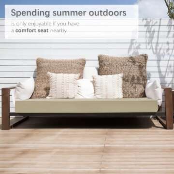 Favoyard Outdoor Bench Cushion 45 x 18 Inch Waterproof Patio Furniture Cushions 3-Year Color Fastness Garden Sofa Settee Couch Swing Pads with Handle and Adjustable Straps, Beige