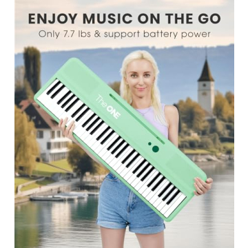 The ONE Smart Keyboard COLOR 61 Lighted Keys Piano Keyboard, MIDI Electric Piano for Beginners with 256 Tones, 64 Polyphony, Built-in LED Lights and Free Apps (Green)