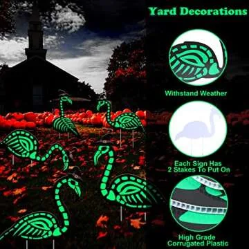 WILLBOND 6 Pcs Halloween Glow in the Dark Skeleton Flamingo Scary Creepy Halloween Outdoor Decor Zombie Flamingo Yard Decor Flamingo Skeleton Decor Scary Halloween Decor for Halloween Party