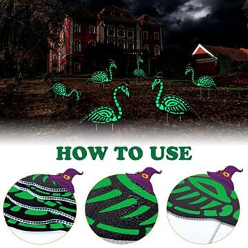WILLBOND 6 Pcs Halloween Glow in the Dark Skeleton Flamingo Scary Creepy Halloween Outdoor Decor Zombie Flamingo Yard Decor Flamingo Skeleton Decor Scary Halloween Decor for Halloween Party