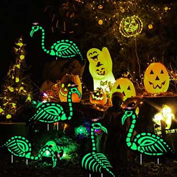 WILLBOND 6 Pcs Halloween Glow in the Dark Skeleton Flamingo Scary Creepy Halloween Outdoor Decor Zombie Flamingo Yard Decor Flamingo Skeleton Decor Scary Halloween Decor for Halloween Party