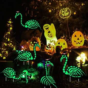 WILLBOND 6 Pcs Halloween Glow in the Dark Skeleton Flamingo Scary Creepy Halloween Outdoor Decor Zombie Flamingo Yard Decor Flamingo Skeleton Decor Scary Halloween Decor for Halloween Party