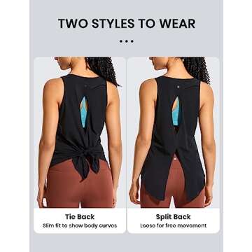 CRZ YOGA Women's Pima Cotton Workout Tanks Tie Back Sleeveless Shirts Yoga Athletic Open Back Sport Gym Tops Black Small