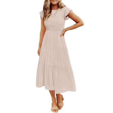 ZESICA Women's Casual Flutter Sleeve Midi Dress for Effortless Elegance