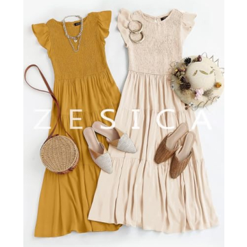 ZESICA Women's Summer Flutter Sleeve Midi Dress Ideal for Casual Events