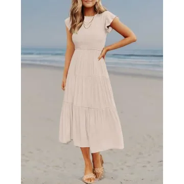 ZESICA Women's Summer Flutter Sleeve Midi Dress Ideal for Casual Events