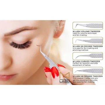 M LASH Eyelash Extension Tweezers - Set of 4 Professional Tools