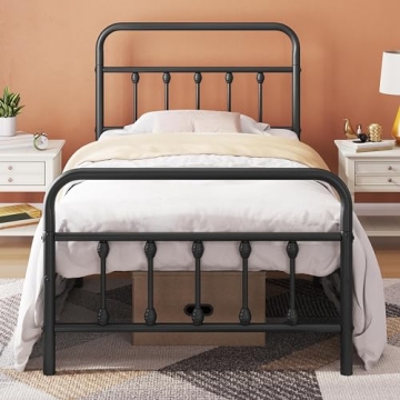 Topeakmart Twin Size Victorian Style Metal Bed Frame with Headboard