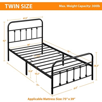 Elegant Victorian Twin Metal Bed Frame - Strong & Stylish