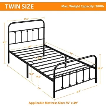 Elegant Victorian Twin Metal Bed Frame - Strong & Stylish