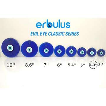 Erbulus 4.3" Glass Blue Evil Eye Wall Hanging Ornament - Handmade Protection Charm - Turkish Nazar A...
