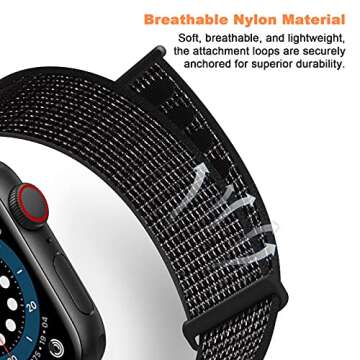 Geoumy 3 Pack Sport Nylon Bands Compatible with Apple Watch 44mm 40mm 41mm 42mm 38mm 45mm 49mm, Stre...