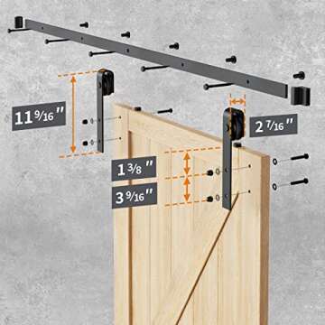 HomLxclx 5ft Heavy Duty Sturdy Sliding Barn Hardware Kit Single Smoothly and Quietly-Simple and Easy to Install-Fit 1 3/8-1 3/4 inch Thickness Door Panel(Black)(J Shape Hangers)