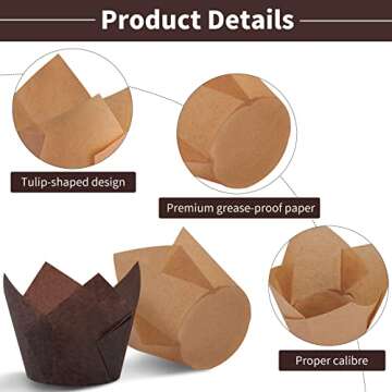 Ruisita 180 Pieces Tulip Cupcake Liners Baking Cups Cupcake Muffin Liners Holder Cupcake Wrappers for Parties, Weddings, Birthdays, Baby Showers (Small, Brown, Natural, White)
