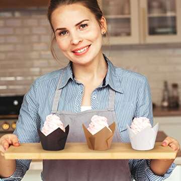 Ruisita 180 Pieces Tulip Cupcake Liners Baking Cups Cupcake Muffin Liners Holder Cupcake Wrappers for Parties, Weddings, Birthdays, Baby Showers (Small, Brown, Natural, White)