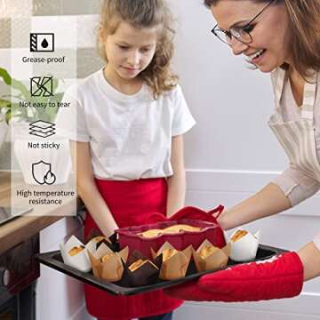 Ruisita 180 Pieces Tulip Cupcake Liners Baking Cups Cupcake Muffin Liners Holder Cupcake Wrappers for Parties, Weddings, Birthdays, Baby Showers (Small, Brown, Natural, White)