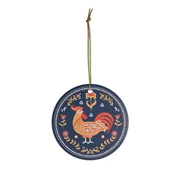 Scandinavian Folk Rooster Ornament - Elegant Ceramic Décor with Pouch