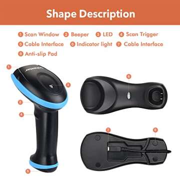 Trohestar Bluetooth Barcode Scanner - Wireless & Wired Connectivity with USB Cradle
