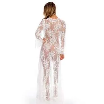Bsubseach Lace Long Sleeve Beach Kimono Cover Up for Women Bikini Swimsuit Cover Ups Swimwear Cardigan White