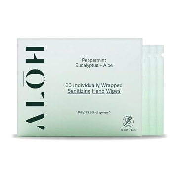 ALŌH Skin - Softening Sanitizing Hand Wipes - Peppermint Eucalyptus + Aloe (1 Box of 20 Individual ...