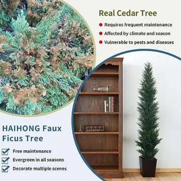 HAIHONG 2 Packs 5ft Artificial Cedar Topiary Trees - Fake Boxwood Topiary Cypress Trees Potted Plants, Artificial Plants Shrubs for Home Indoor Outdoor Garden Porch Decor