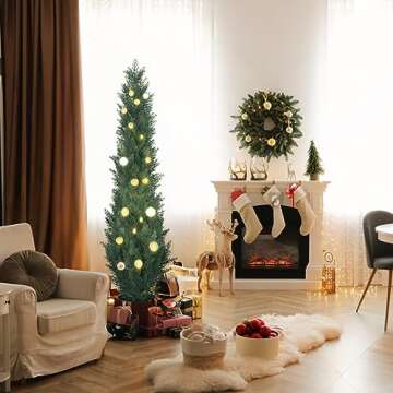 HAIHONG 2 Packs 5ft Artificial Cedar Topiary Trees - Fake Boxwood Topiary Cypress Trees Potted Plants, Artificial Plants Shrubs for Home Indoor Outdoor Garden Porch Decor