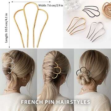 LAPOHI 3 PCS Hair Side Combs Hair Pins for Bun, Large U Shaped Hair Sticks Forks Combs for Updo Vint...