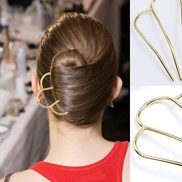 LAPOHI 3 PCS Hair Side Combs Hair Pins for Bun, Large U Shaped Hair Sticks Forks Combs for Updo Vintage Hairstyle Hair Accessories(Black&Gold&Silver)