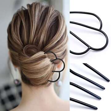 LAPOHI 3 PCS Hair Side Combs Hair Pins for Bun, Large U Shaped Hair Sticks Forks Combs for Updo Vintage Hairstyle Hair Accessories(Black&Gold&Silver)