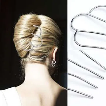 LAPOHI 3 PCS Hair Side Combs Hair Pins for Bun, Large U Shaped Hair Sticks Forks Combs for Updo Vintage Hairstyle Hair Accessories(Black&Gold&Silver)