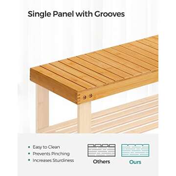 SONGMICS Shoe Rack Bench, 3-Tier Bamboo Shoe Storage Organizer, 11.3 x 27.6 x 17.8 Inches, Natural ULBS04N