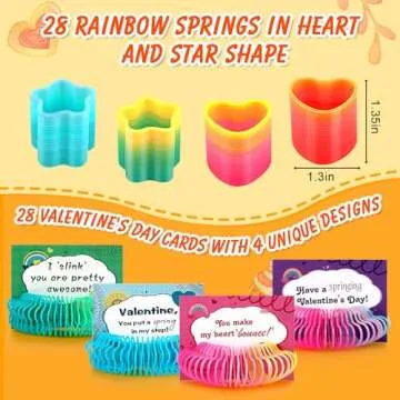 AUUGUU 28 PCS Valentines Day Cards for Kids - Rainbow Springs Toy for Boys Girls, Ideal Gifts Exchan...