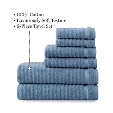 MARTHA STEWART 100% Cotton Bath Towels Set Of 6 Piece, 2 Bath Towels, 2 Hand Towels, 2 Washcloths, Q...