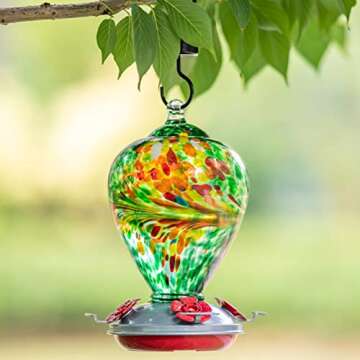 Muse Garden Hummingbird Feeders for Outdoors Hanging, Blown Glass Hummingbird Feeder, Hummingbird Gi...