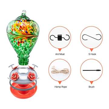 Muse Garden Hummingbird Feeders for Outdoors Hanging, Blown Glass Hummingbird Feeder, Hummingbird Gifts for Mom, Garden Backyard Decor, Unique Gifts Idea for Women Mothers Day, 34OZ, Peacock