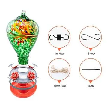 Muse Garden Hummingbird Feeders for Outdoors Hanging, Blown Glass Hummingbird Feeder, Hummingbird Gifts for Mom, Garden Backyard Decor, Unique Gifts Idea for Women Mothers Day, 34OZ, Peacock