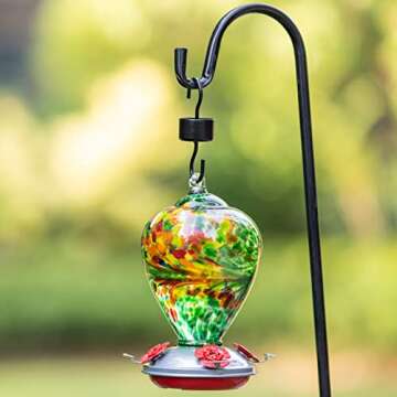Muse Garden Hummingbird Feeders for Outdoors Hanging, Blown Glass Hummingbird Feeder, Hummingbird Gifts for Mom, Garden Backyard Decor, Unique Gifts Idea for Women Mothers Day, 34OZ, Peacock