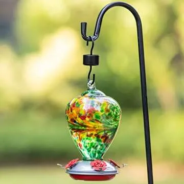 Muse Garden Hummingbird Feeders for Outdoors Hanging, Blown Glass Hummingbird Feeder, Hummingbird Gifts for Mom, Garden Backyard Decor, Unique Gifts Idea for Women Mothers Day, 34OZ, Peacock