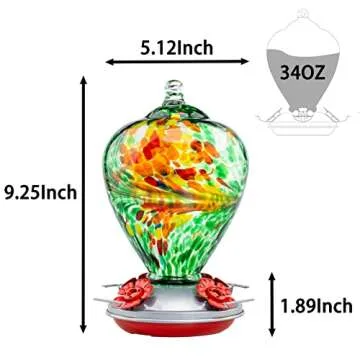 Muse Garden Hummingbird Feeders for Outdoors Hanging, Blown Glass Hummingbird Feeder, Hummingbird Gifts for Mom, Garden Backyard Decor, Unique Gifts Idea for Women Mothers Day, 34OZ, Peacock