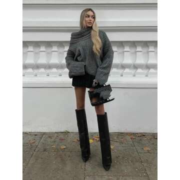 YiKeGuiHuaShu Stylish Solid Slash Neck Sweater for Women