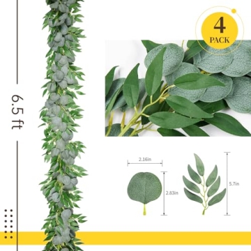 Eucalyptus Leaves Garland - 4 Pcs 6.5 Feet for Decor