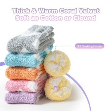 Cirorld 5/6 Pairs Fuzzy Socks for Women and Ladies, Warm Cozy Fluffy Socks Cute Winter Slipper Socks Thick Plush Bed Socks for Casual Home Sleeping