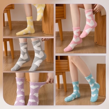 Cirorld 5/6 Pairs Fuzzy Socks for Women and Ladies, Warm Cozy Fluffy Socks Cute Winter Slipper Socks Thick Plush Bed Socks for Casual Home Sleeping